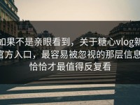 如果不是亲眼看到，关于糖心vlog新官方入口，最容易被忽视的那层信息，恰恰才最值得反复看