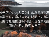 关于糖心vlog入口为什么总能在深夜被翻出来，真相未必在明面上，越冷门的信息越能说明问题，现在再看前面的判断，确实太早了