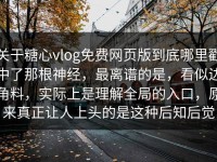 关于糖心vlog免费网页版到底哪里戳中了那根神经，最离谱的是，看似边角料，实际上是理解全局的入口，原来真正让人上头的是这种后知后觉