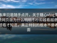 本来只是随手点开，关于糖心vlog免费网页版为什么明明不吵却越看越悬，细看才知道，真正特别的根本不是表面