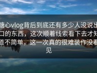 糖心vlog背后到底还有多少人没说出口的东西，这次顺着线索看下去才知道不简单，这一次真的很难装作没看见