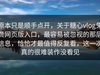 原本只是顺手点开，关于糖心vlog免费网页版入口，最容易被忽视的那层信息，恰恰才最值得反复看，这一次真的很难装作没看见
