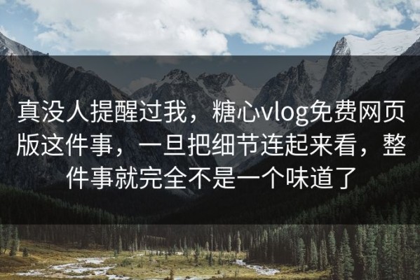 真没人提醒过我，糖心vlog免费网页版这件事，一旦把细节连起来看，整件事就完全不是一个味道了