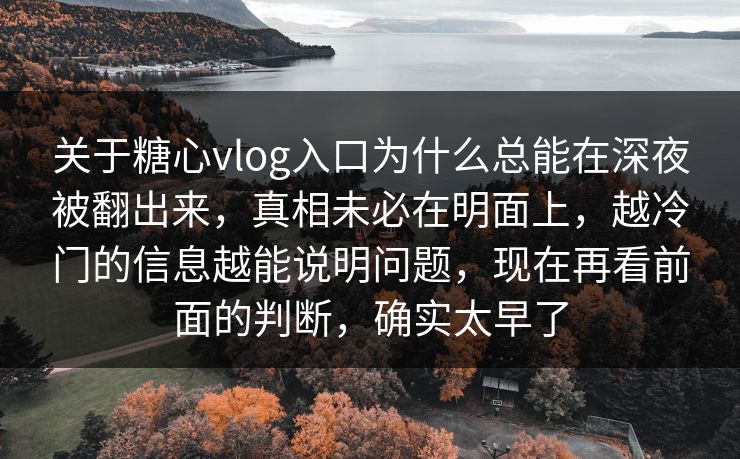 关于糖心vlog入口为什么总能在深夜被翻出来，真相未必在明面上，越冷门的信息越能说明问题，现在再看前面的判断，确实太早了