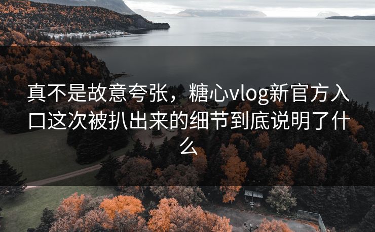真不是故意夸张，糖心vlog新官方入口这次被扒出来的细节到底说明了什么