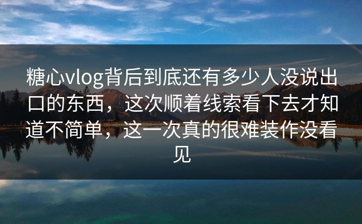 糖心vlog背后到底还有多少人没说出口的东西，这次顺着线索看下去才知道不简单，这一次真的很难装作没看见